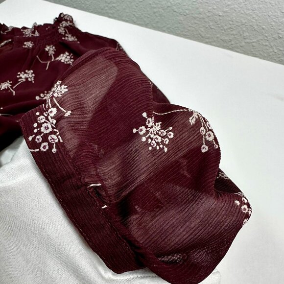 Ann Taylor Tie-Front Blouse – Burgundy with Ivory Florals | Medium Petite - Picture 5 of 9